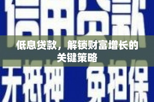 资中低息贷款，解锁财富增长的关键策略